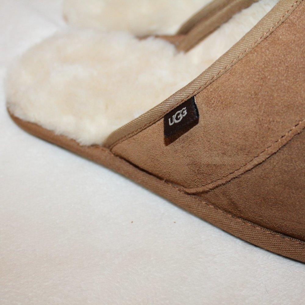 NIB UGG MEN'S SUEDE SHEARLING SCUFF SLIP ON SLIPPERS CHESTNUT - Picture 4 of 9